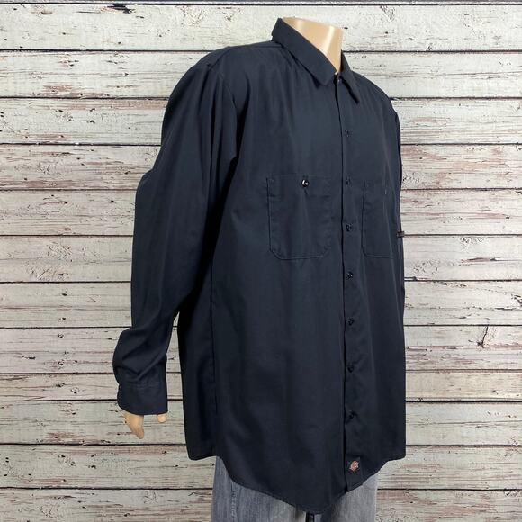 Dickies Work Wear Dark Gray Button Up Long Sleeve Shirt 2XLT TALL Chest Pocket - Picture 6 of 6
